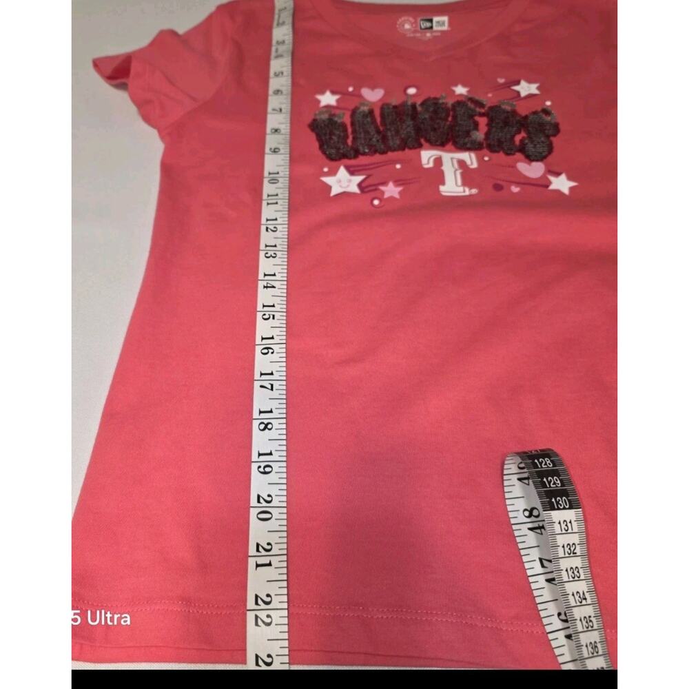 New ERA Texas Rangers Pink Word Mark Flip Sequin T-Shirt Girls 14/16 NWOT fan - Picture 3 of 9